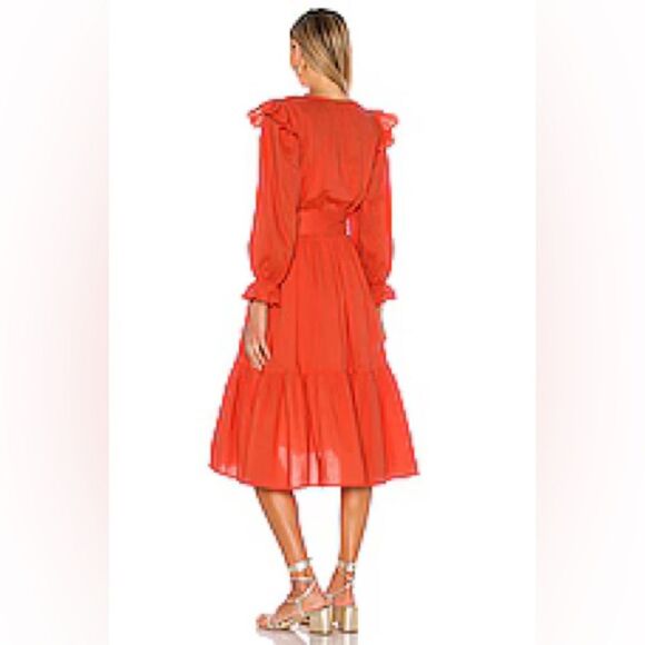 CLEOBELLA Marseilles Ruffled Sleeve Midi Dress in Red S - Picture 13 of 13